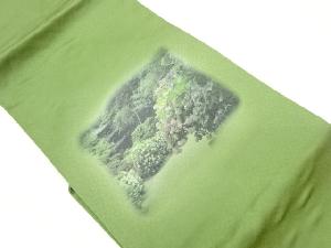 寺院に木々・紫陽花模様名古屋帯